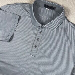 G/FORE Polo Shirt Men Medium Grey Striped‎ Short Sleeve Performance Golf